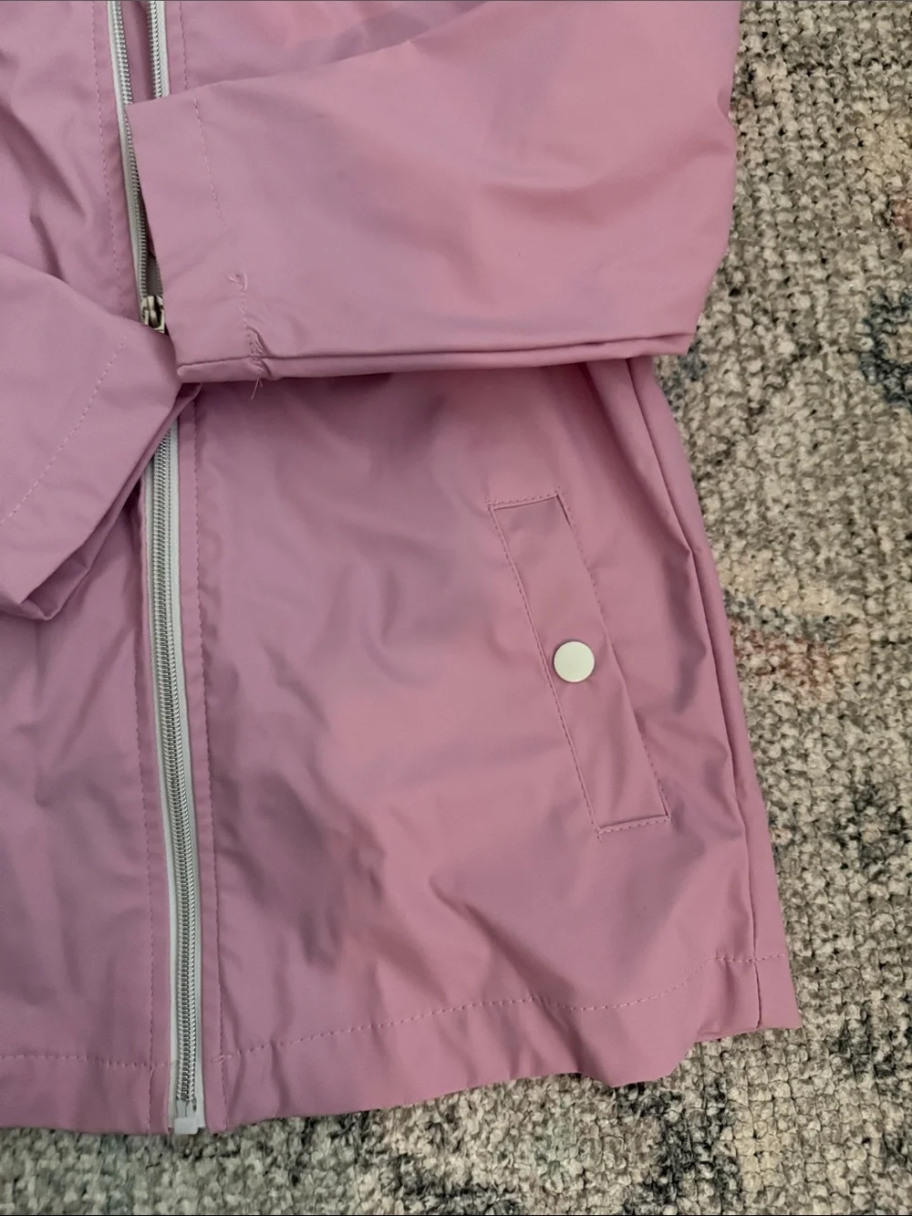 Girls' Pink Hooded Raincoat with Striped Lining